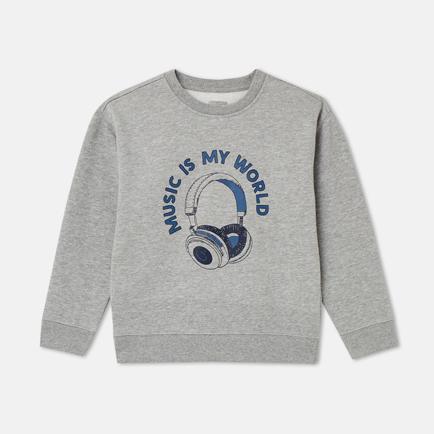 Sudadera de niño dibujo frontal gris.