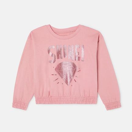 Sudadera de niña básica con print rosa.